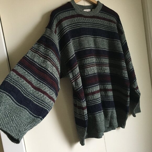 Vintage Striped and Basketweave Canadian University Eclectic Grandpa Sweater - Picture 5 of 16